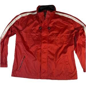 Calvin Klein Windbreaker Hooded Jacket Medium Red CK Jeans Zip With Zip Pockets